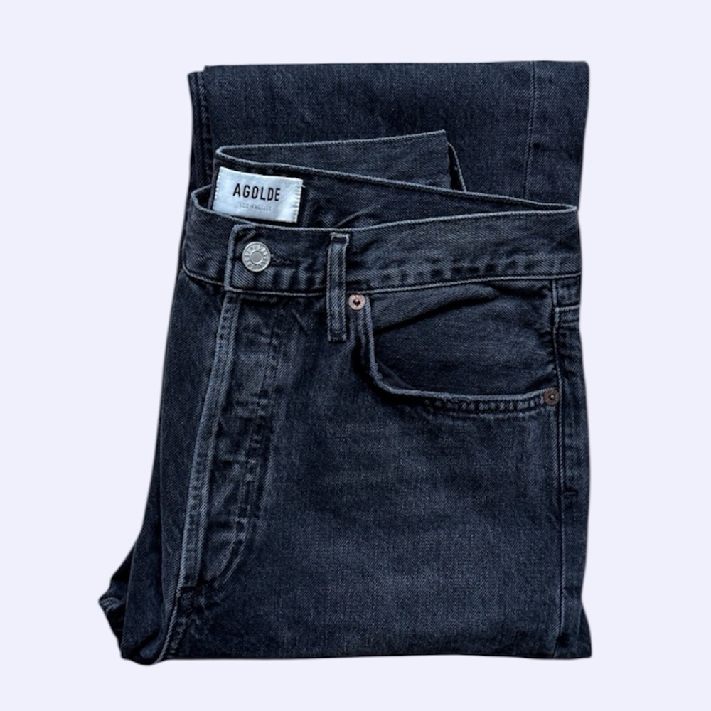 AGOLDE 90s Mid Rise Loose Straight Jeans Photogram Blk 31”x 28” Petite Friendly